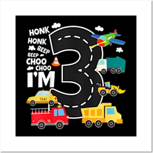 Kids 3 Year Old Transportation Birthday Boy 3Rd Truck Car Posters and Art